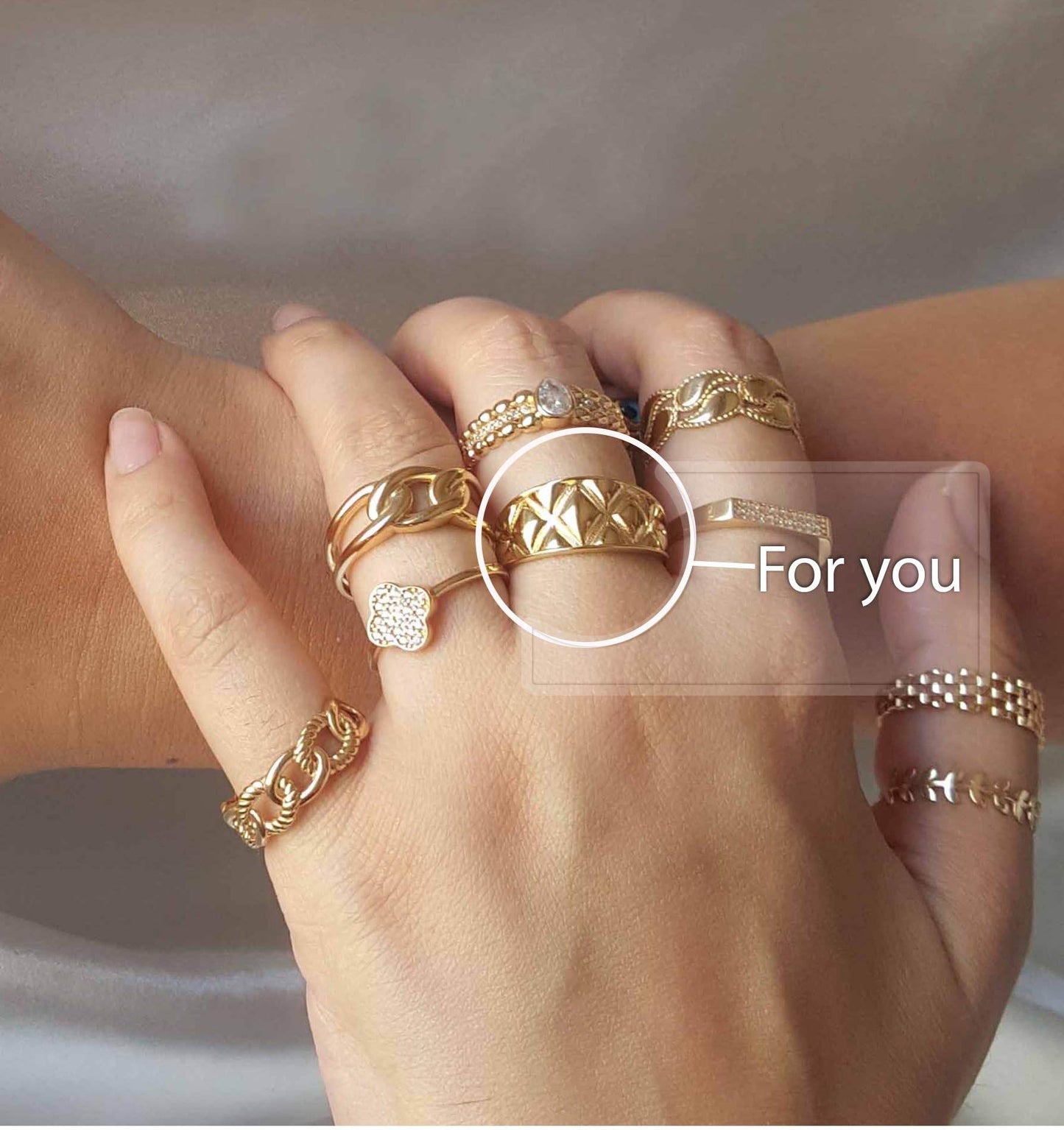 Quilt Pattern Gold Ring - 10k,14k,18k - TurkishBling