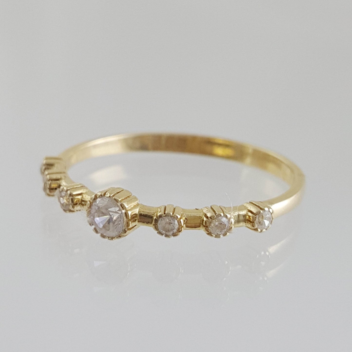 Cubic Zircon Station Gold Ring - 10k,14k,18k - TurkishBling