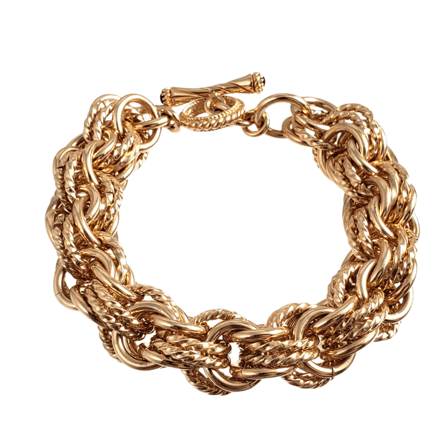 Bold Link Bracelet with Cable and High Polished Links and Gemstone Accented Toggle v White Gold - TurkishBling