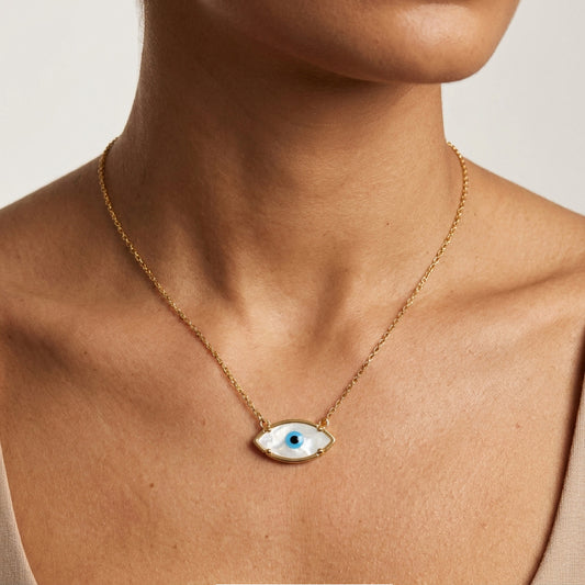 Mother of Pearl Evil Eye Necklace Turkish Nazar Necklace