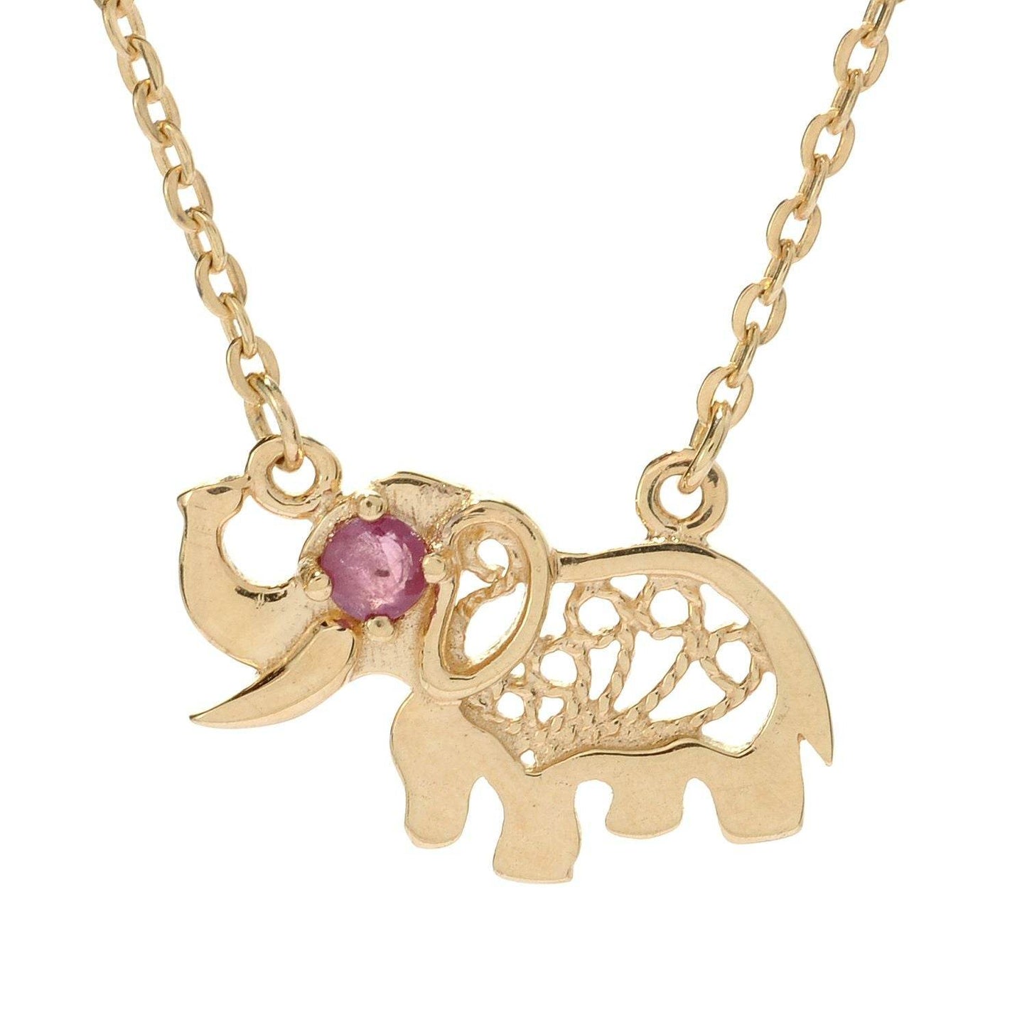 Charm Necklace Collection with Ruby – Angel Wings, Elephant, Cross – Gold over Bronze - TurkishBling