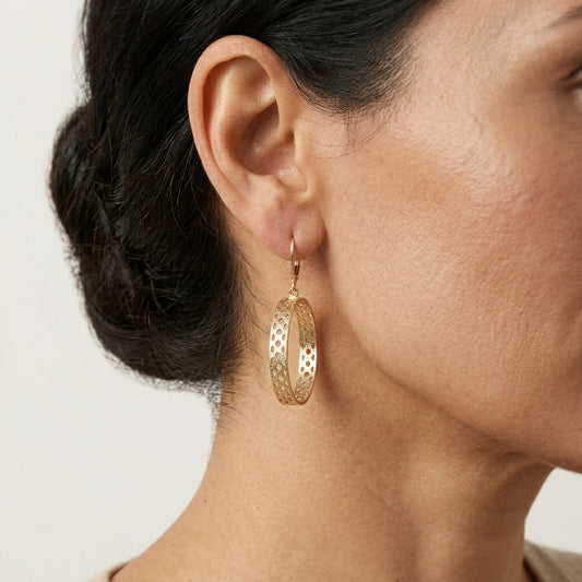 Open Hoop Drop Earrings with Lattice Cutout Detail