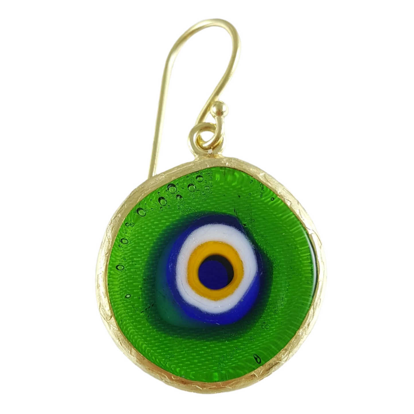 Green Evil Eye Dangle Earring with Round Glass Bead