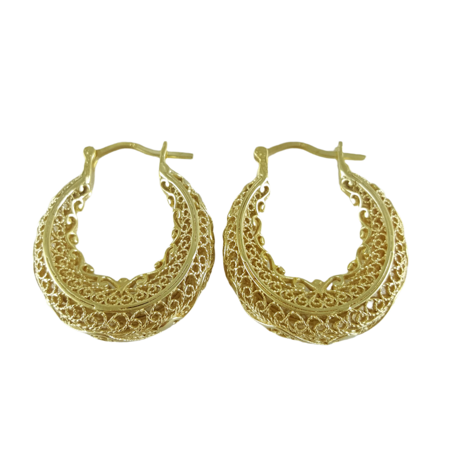 Filigree Hoop Earrings with Scrollwork Contour