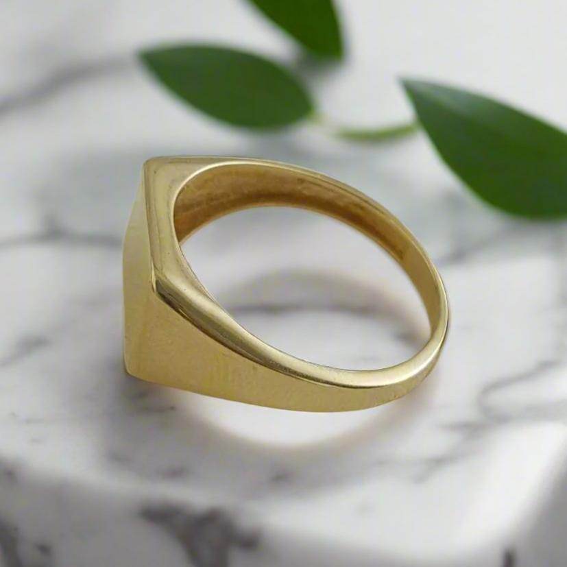 Solid Gold Engravable Cushion Signet Ring - 18k, 14k, 10k - TurkishBling
