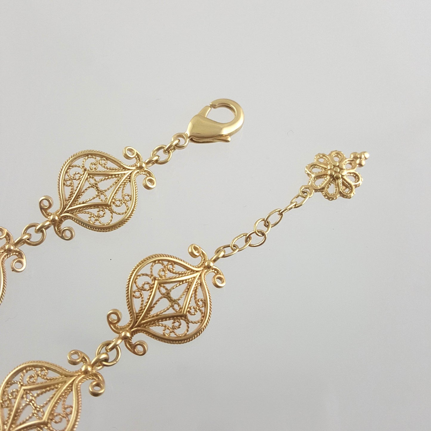 Gold Plated Bronze Filigree Bracelet with Elegant Floral Design - TurkishBling