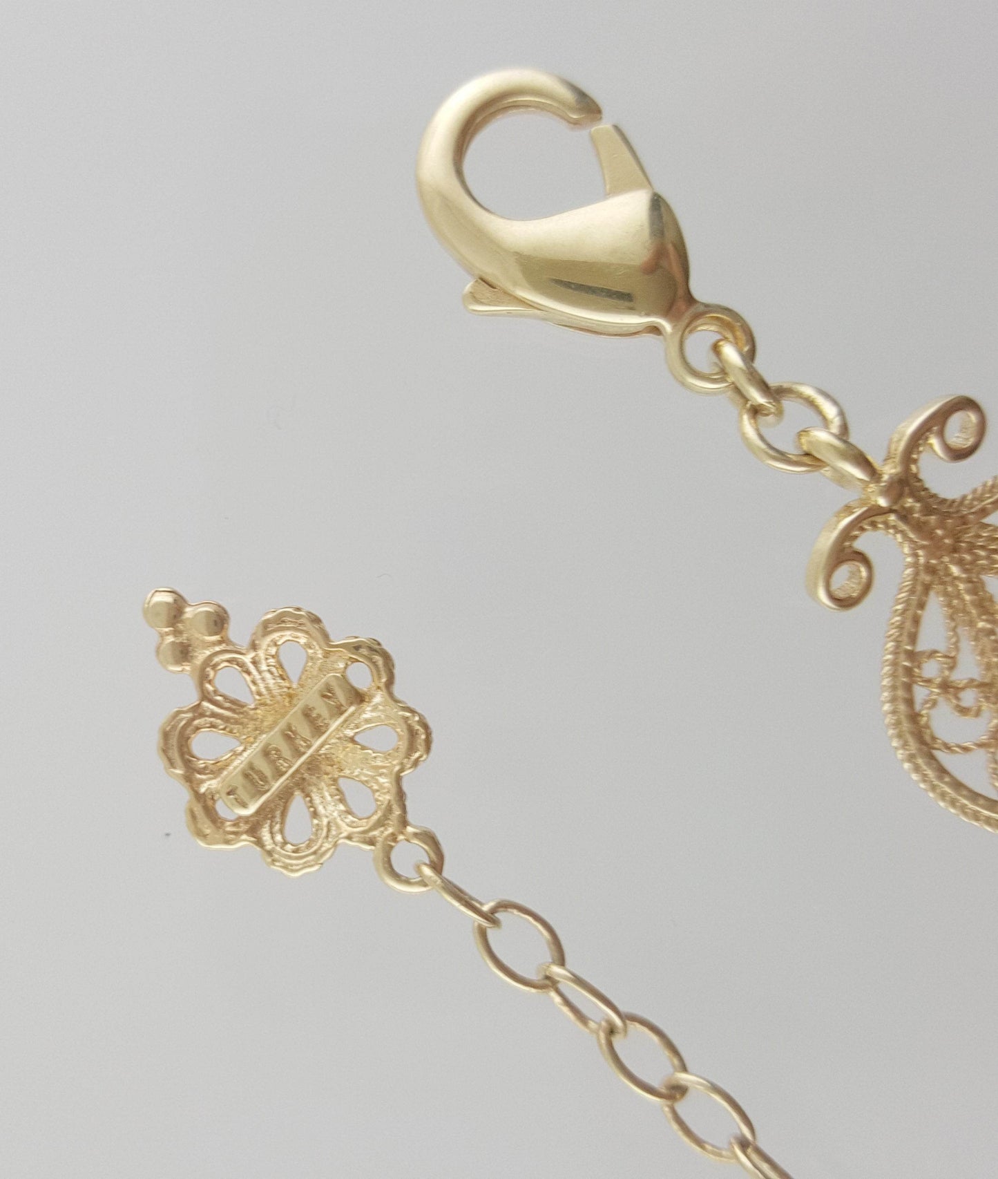 Gold Plated Bronze Filigree Bracelet with Elegant Floral Design - TurkishBling