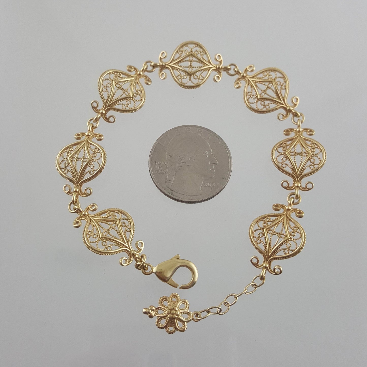 Gold Plated Bronze Filigree Bracelet with Elegant Floral Design - TurkishBling