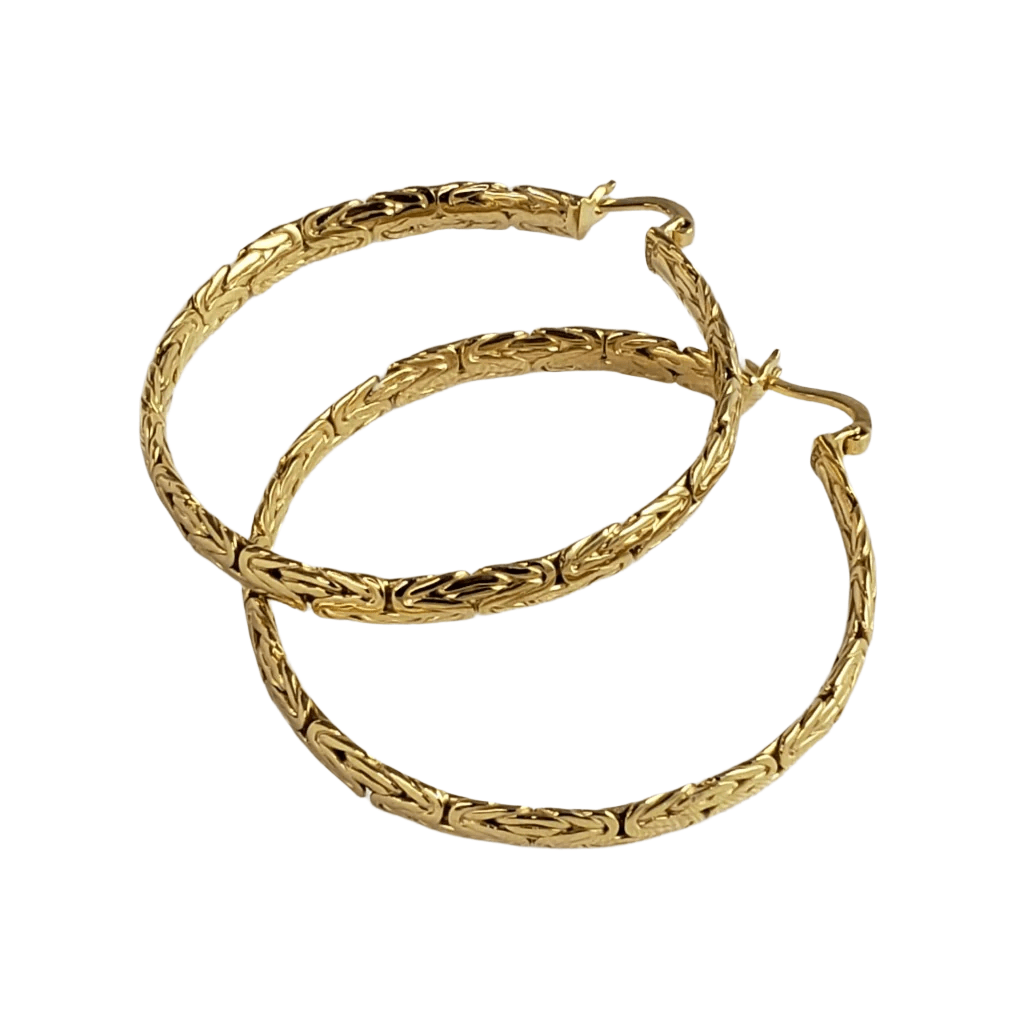 Byzantine Link Hoop Earrings with Timeless Texture - TurkishBling
