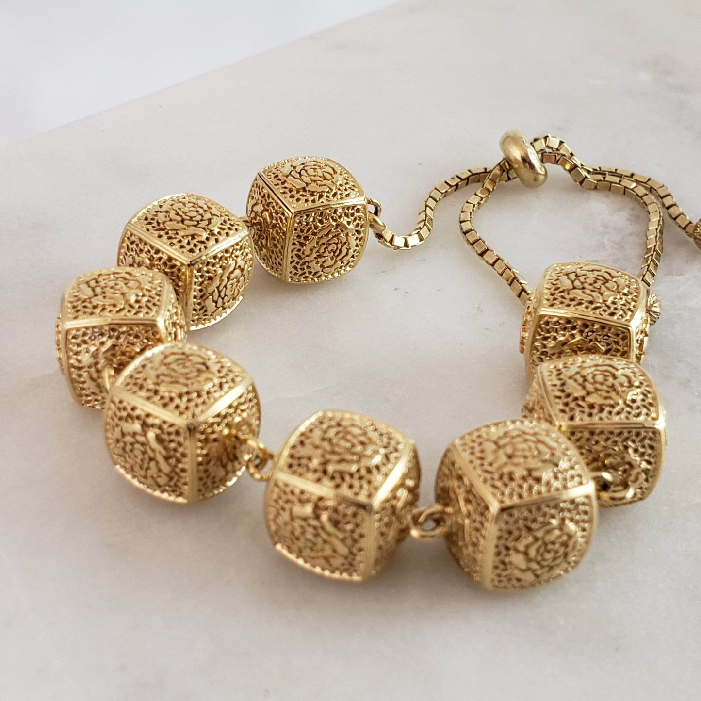 Stylish Rose Engraved Filigree Dice Slide Adjustable BOLO bracelet - TurkishBling