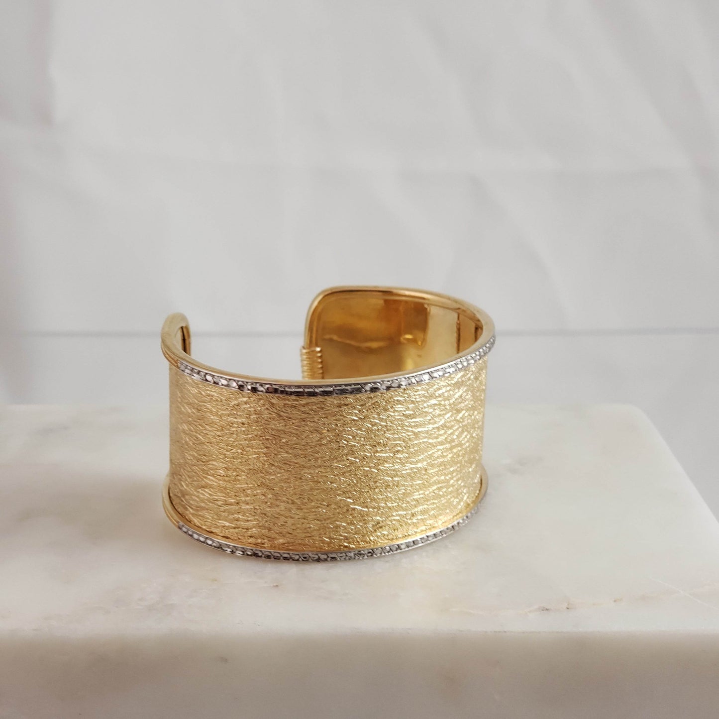 Textured Cuff Bracelet with Diamond-Cut Sparkle - Wide Cuff Bangle - TurkishBling