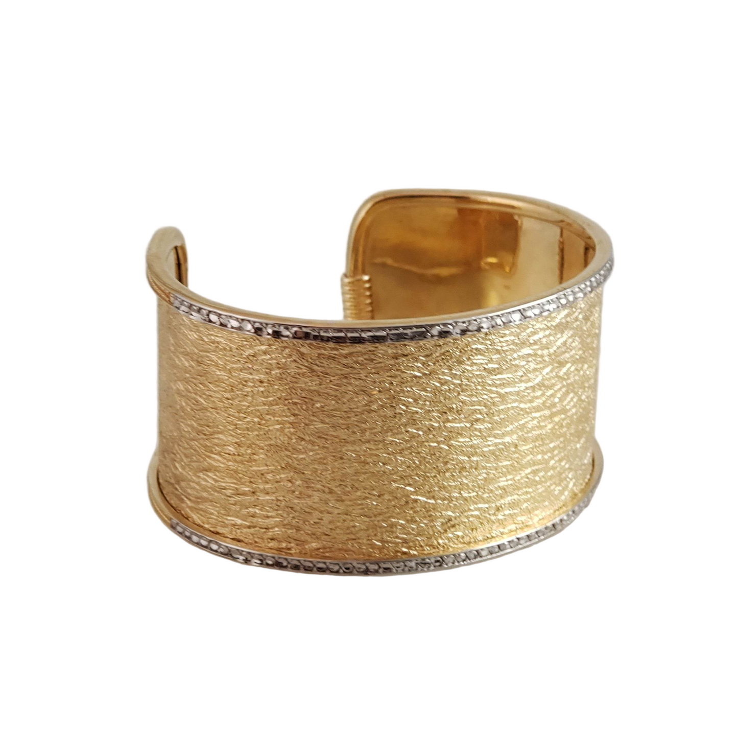 Textured Cuff Bracelet with Diamond-Cut Sparkle - Wide Cuff Bangle