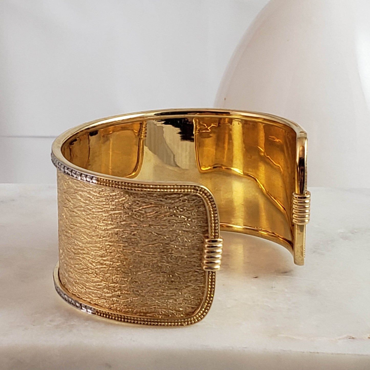 Textured Cuff Bracelet with Diamond-Cut Sparkle - Wide Cuff Bangle - TurkishBling