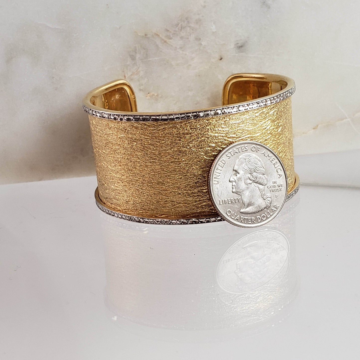 Textured Cuff Bracelet with Diamond-Cut Sparkle - Wide Cuff Bangle - TurkishBling