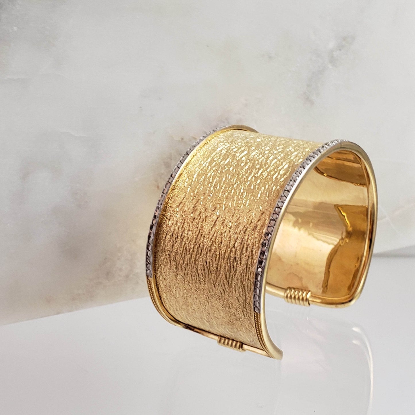 Textured Cuff Bracelet with Diamond-Cut Sparkle - Wide Cuff Bangle - TurkishBling