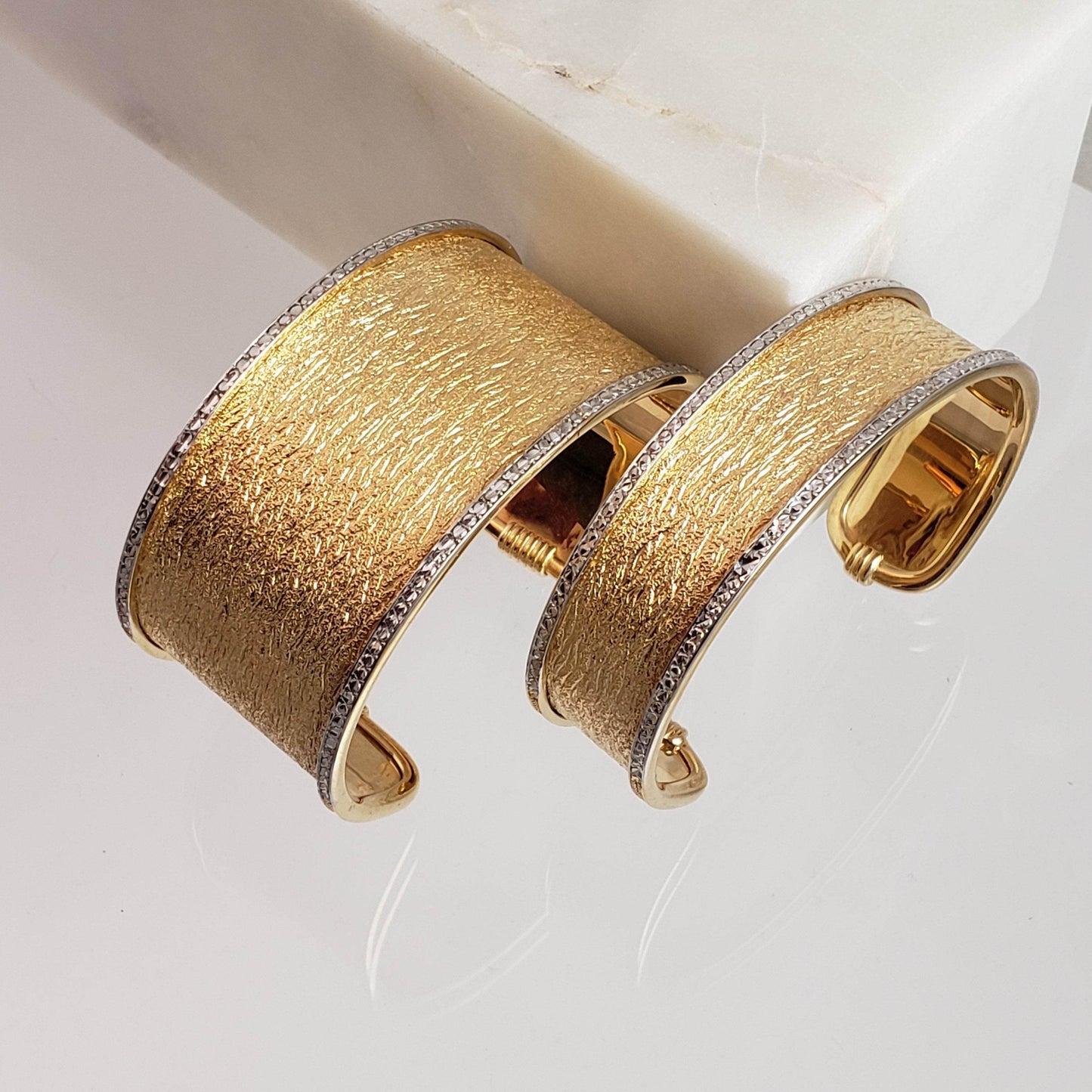Textured Cuff Bracelet with Diamond-Cut Sparkle - Wide Cuff Bangle - TurkishBling