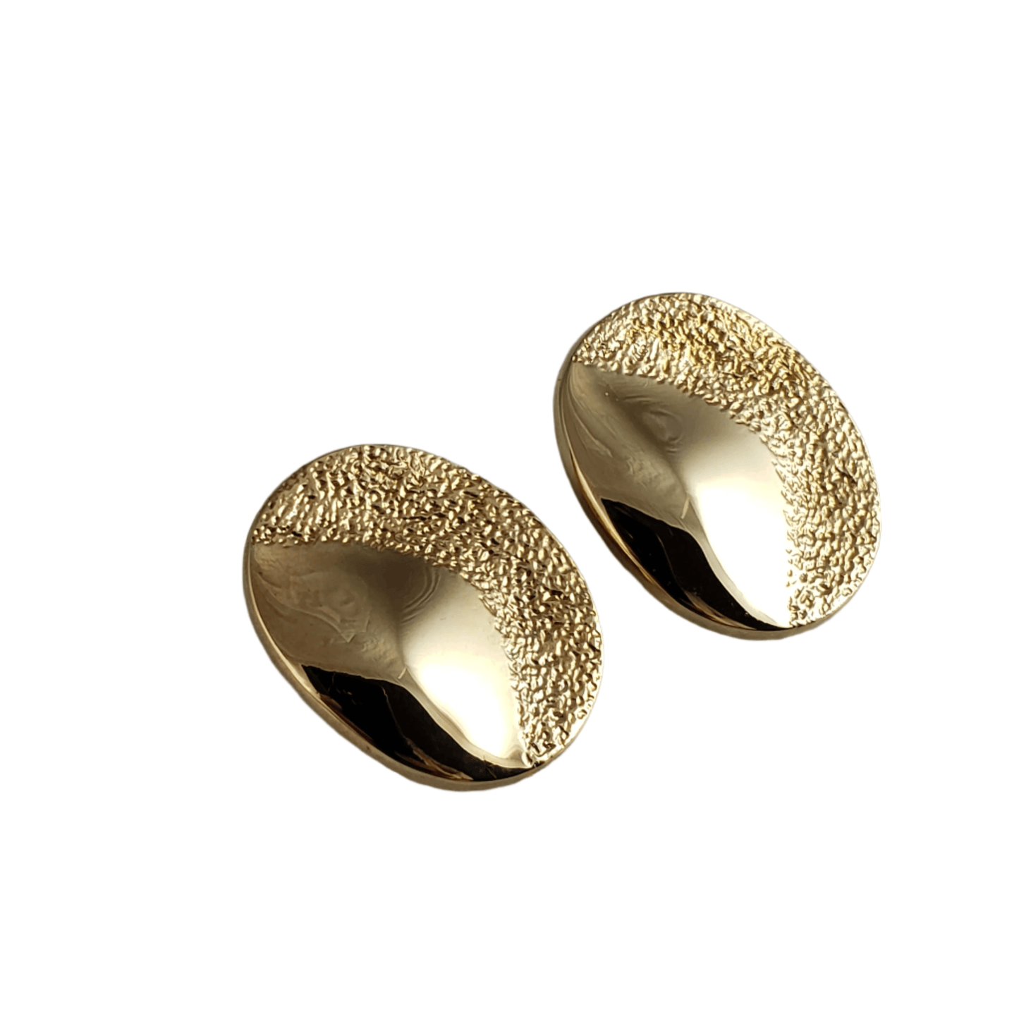 Oval Textured Gold Stud Earrings - TurkishBling