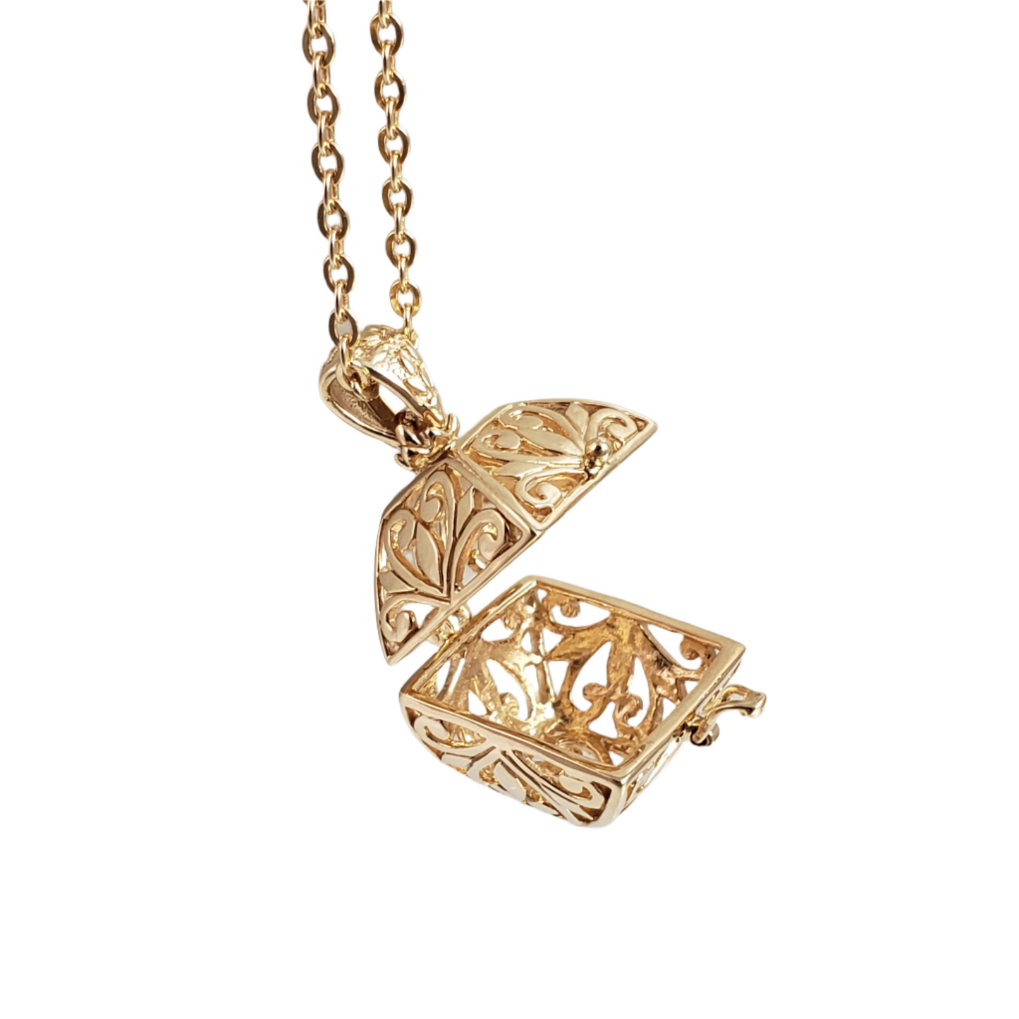 Byzantine Scrollwork 18K Gold Plated 8mm Loose Gemstone Charm Box Pendant