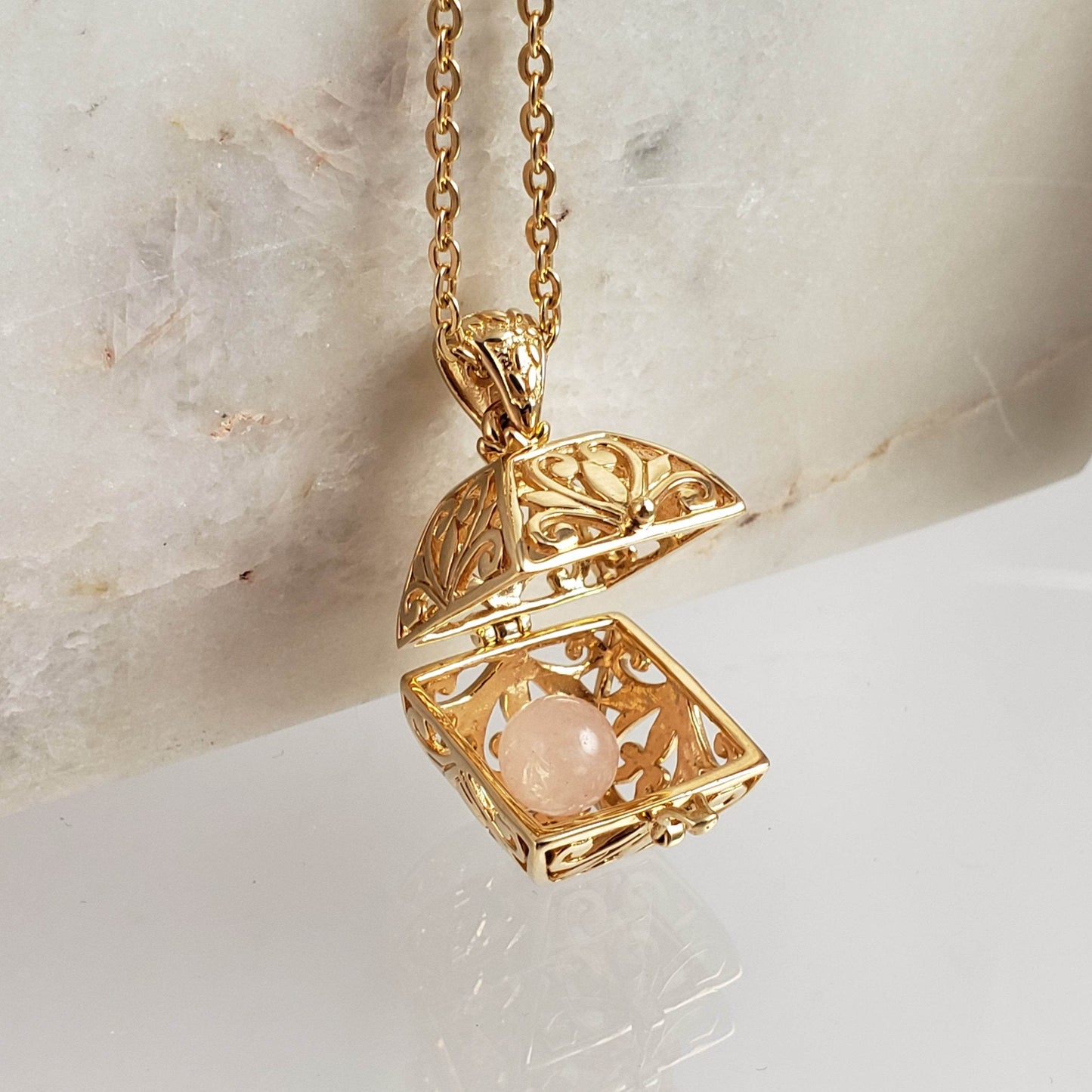Byzantine Scrollwork 18K Gold Plated 8mm Loose Gemstone Charm Box Pendant - TurkishBling