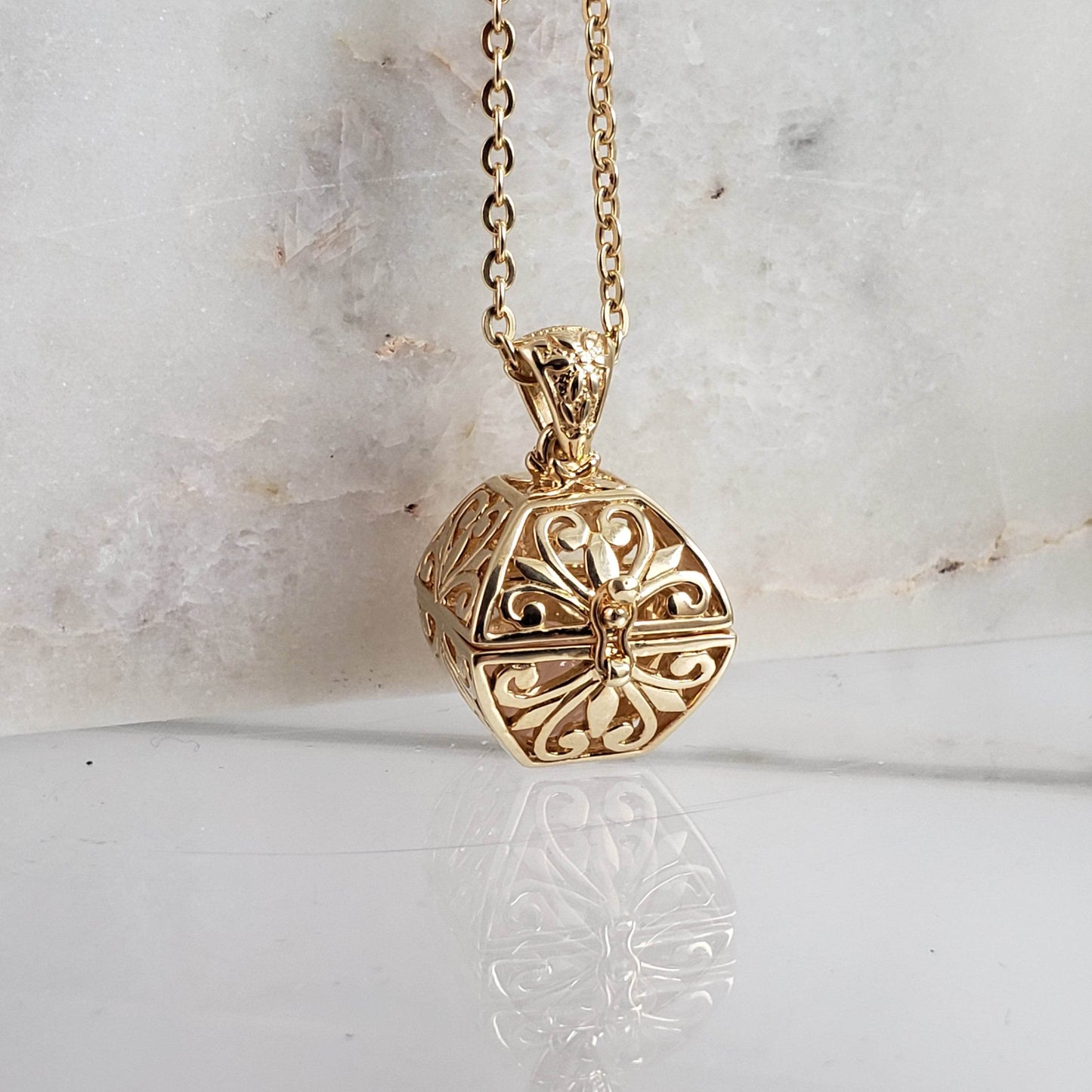 Byzantine Scrollwork 18K Gold Plated 8mm Loose Gemstone Charm Box Pendant - TurkishBling