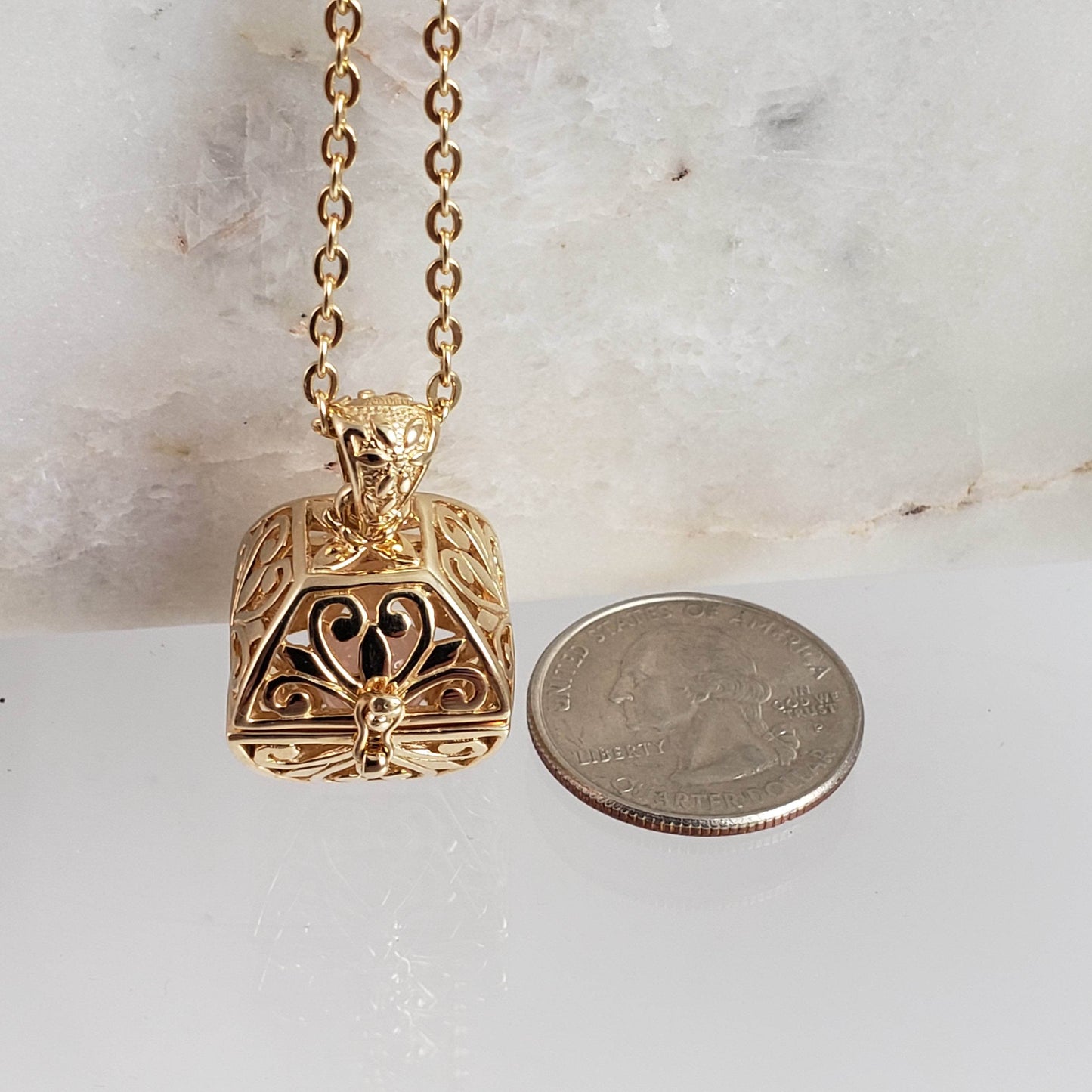 Byzantine Scrollwork 18K Gold Plated 8mm Loose Gemstone Charm Box Pendant - TurkishBling
