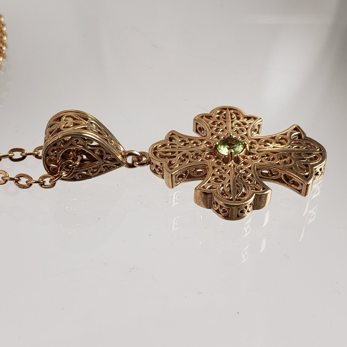 Filigree Cross Pendant Necklace with Gemstone Center