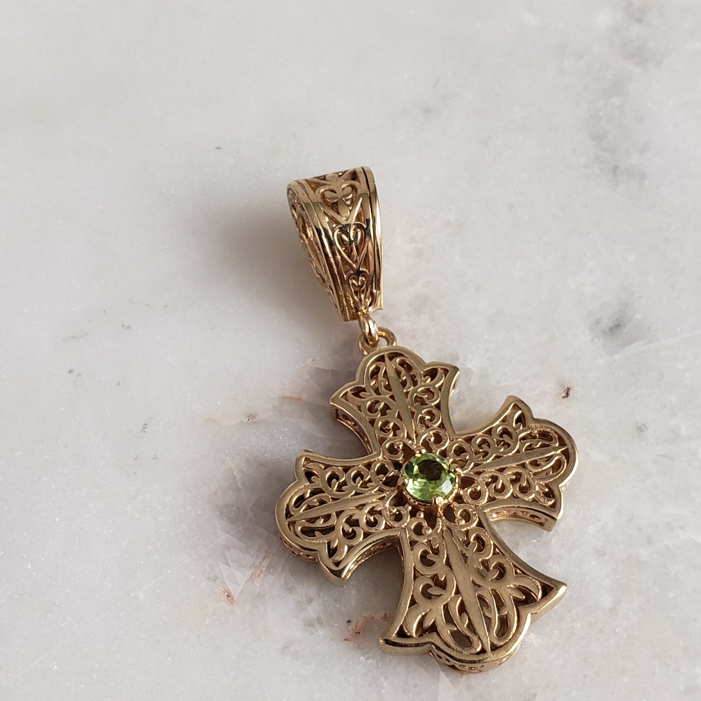 Filigree Cross Pendant Necklace with Gemstone Center