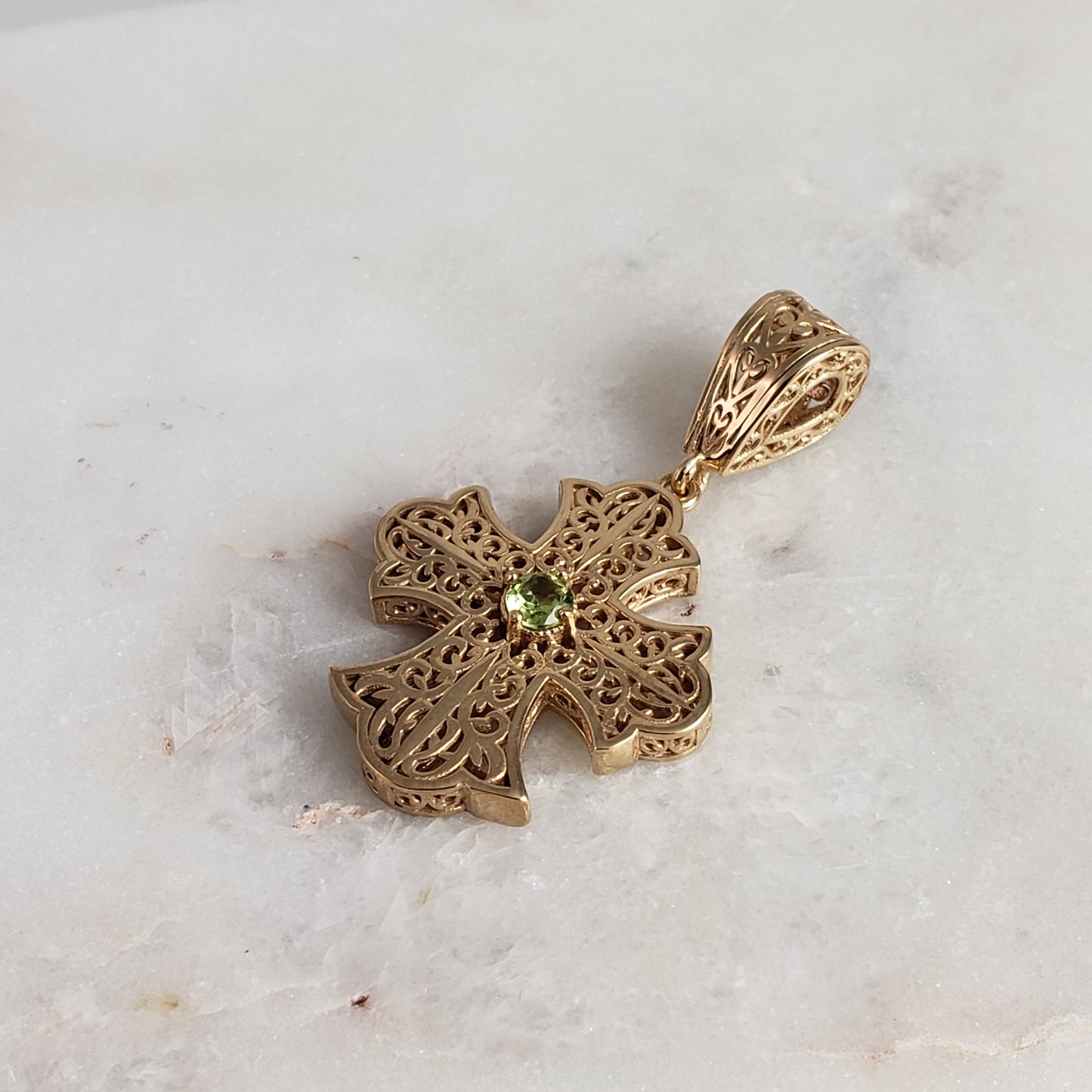Filigree Cross Pendant Necklace with Gemstone Center