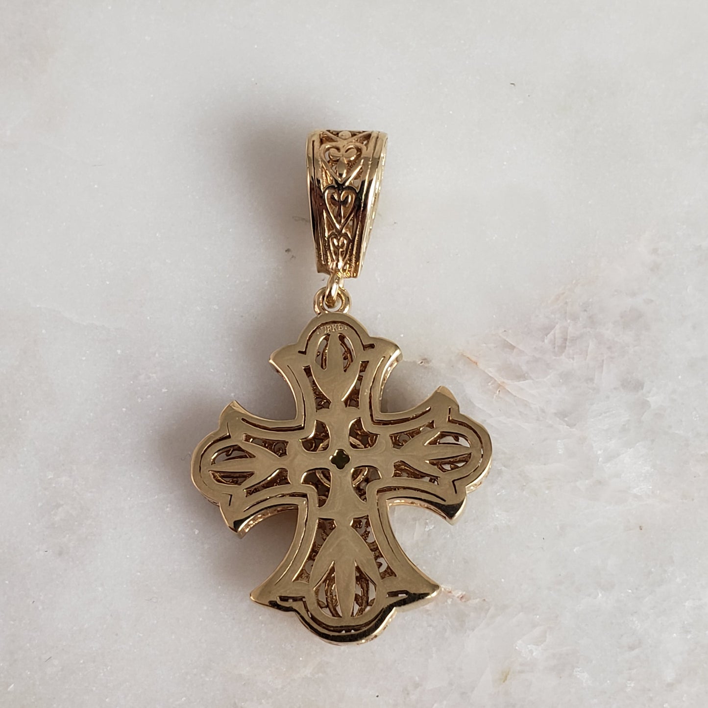 Filigree Cross Pendant Necklace with Gemstone Center