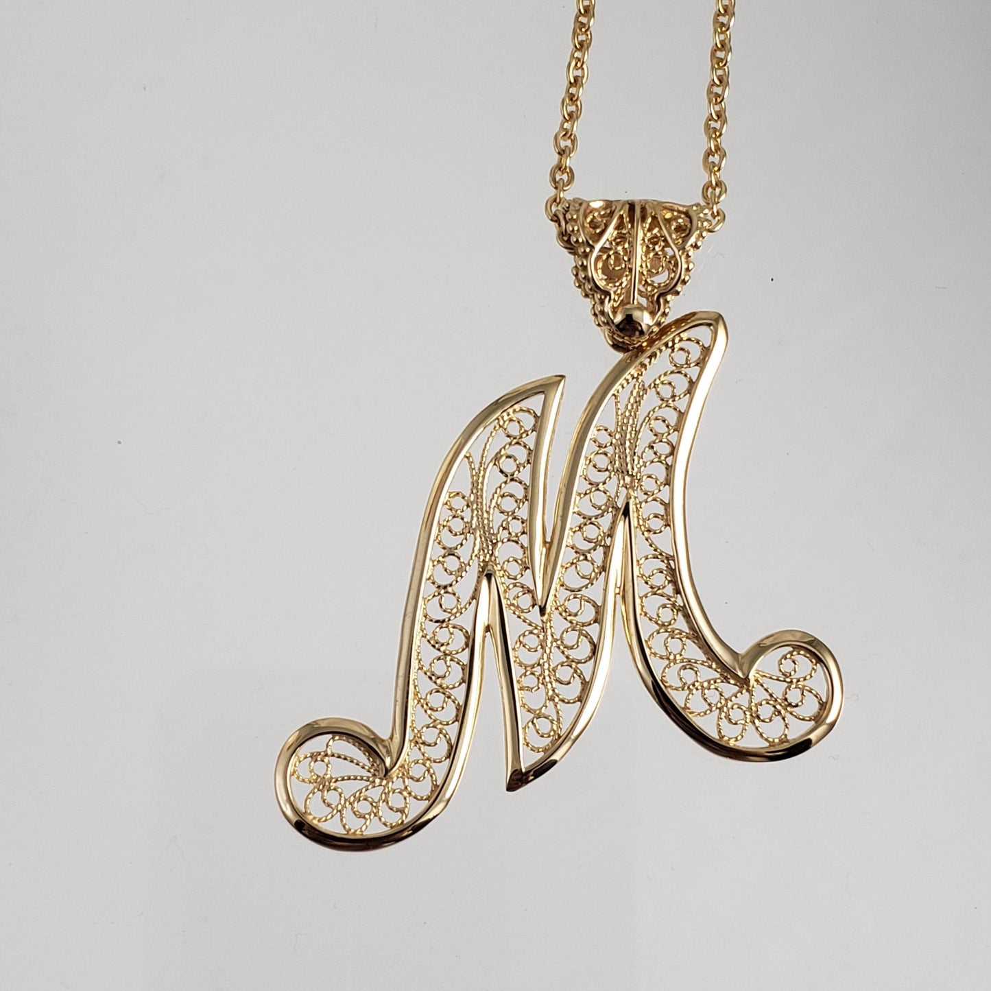 Filigree Bold Initial Pendant with Chain - TurkishBling