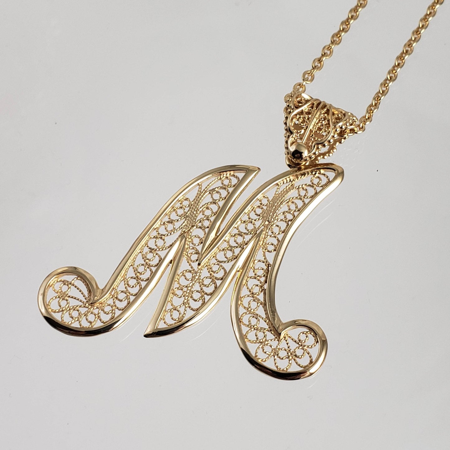 Filigree Bold Initial Pendant with Chain - TurkishBling