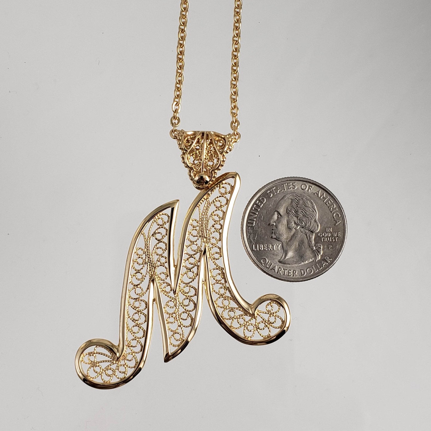 Filigree Bold Initial Pendant with Chain - TurkishBling