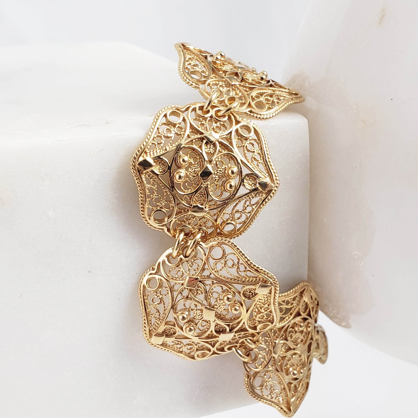 Filigree Panel Bracelet with Floral Scrollwork - TurkishBling
