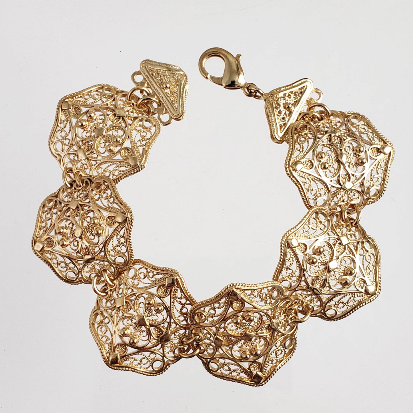 Filigree Panel Bracelet with Floral Scrollwork - TurkishBling
