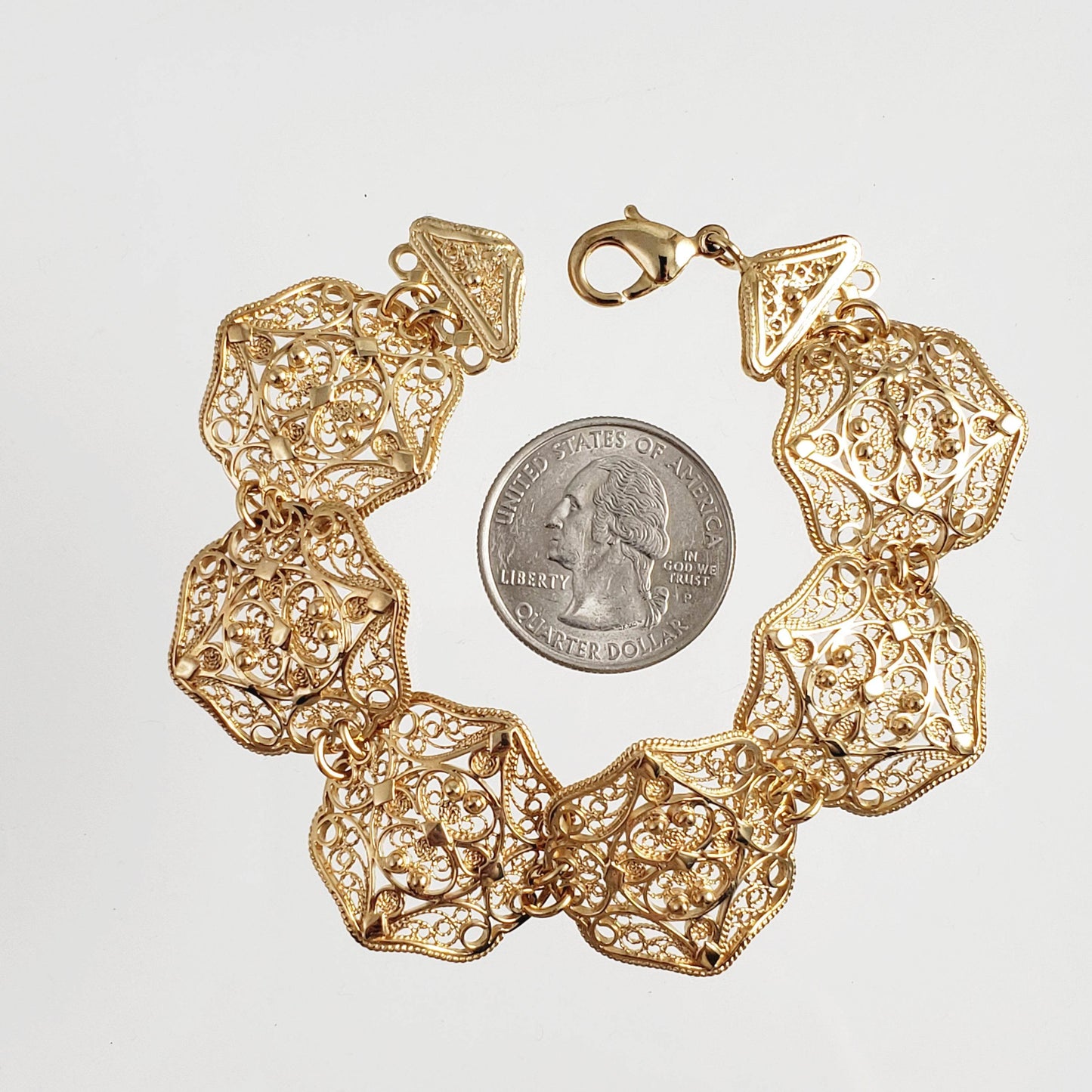 Filigree Panel Bracelet with Floral Scrollwork - TurkishBling