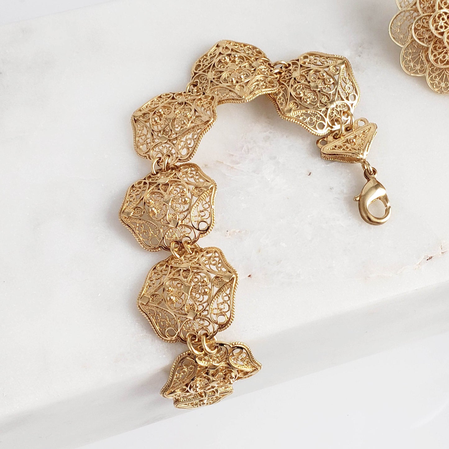 Filigree Panel Bracelet with Floral Scrollwork - TurkishBling
