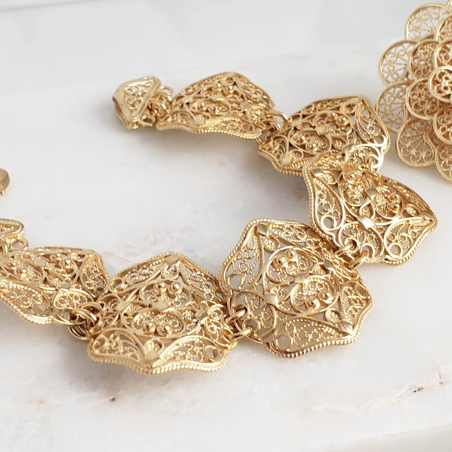 Filigree Panel Bracelet with Floral Scrollwork - TurkishBling