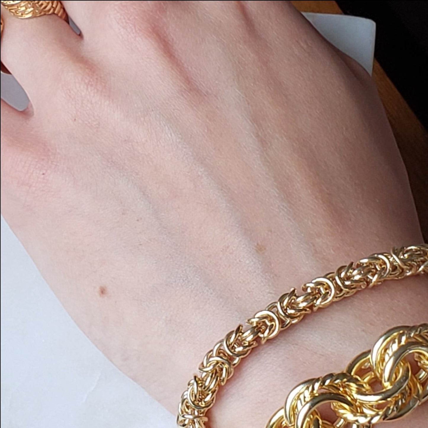 Gold Byzantine Chain Bracelet – Artisan Design, Statement Gold Jewelry with Adjustable Length - TurkishBling