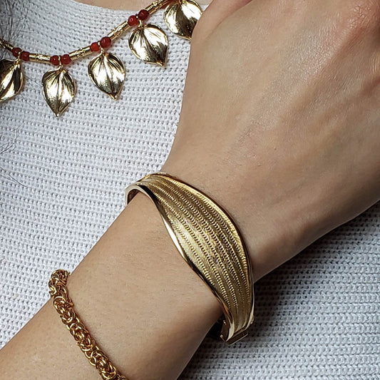 Wickerwork Hinged Cuff Bangle with Figure 8 Safety Lock - TurkishBling