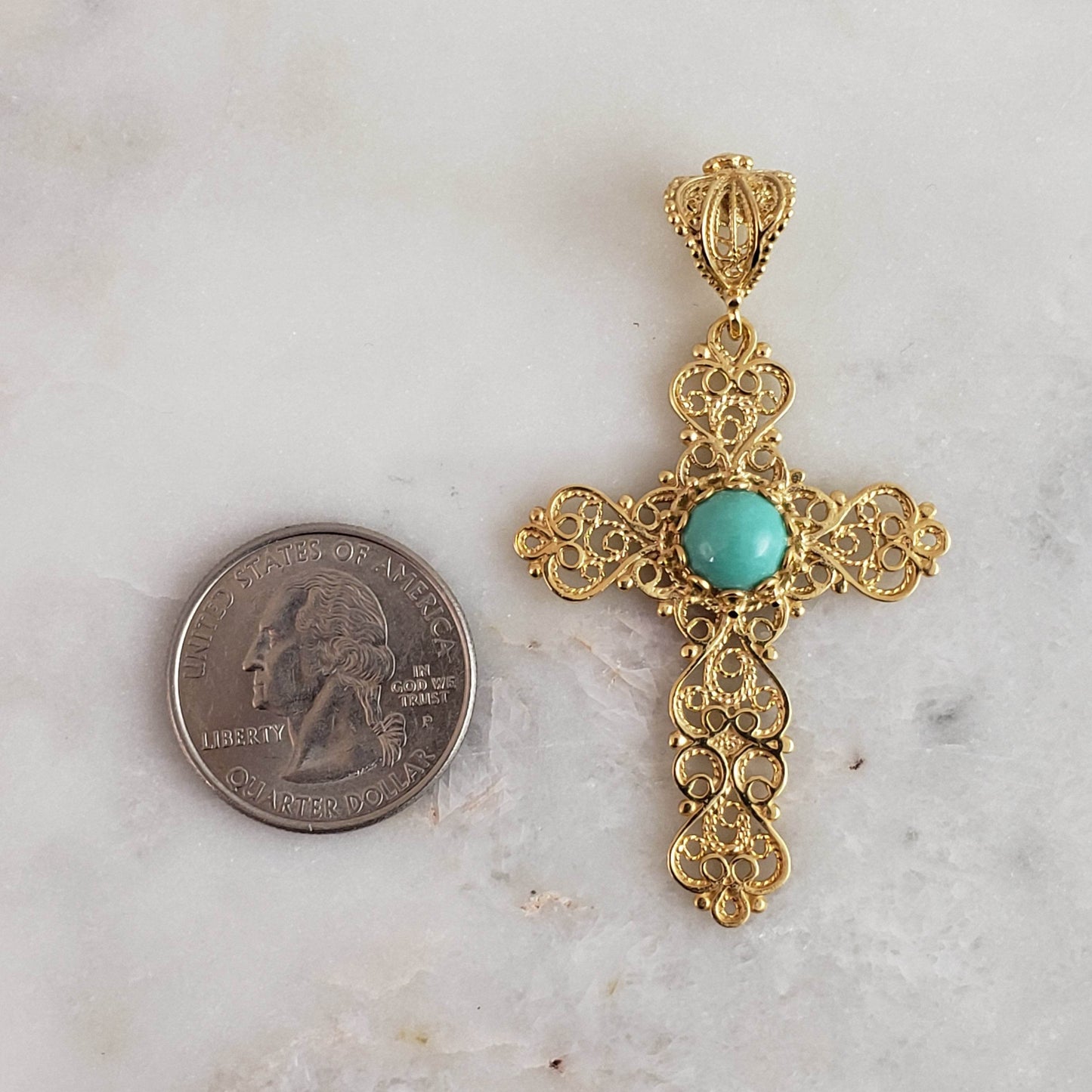 Turquoise Cross Pendant 8mm - TurkishBling