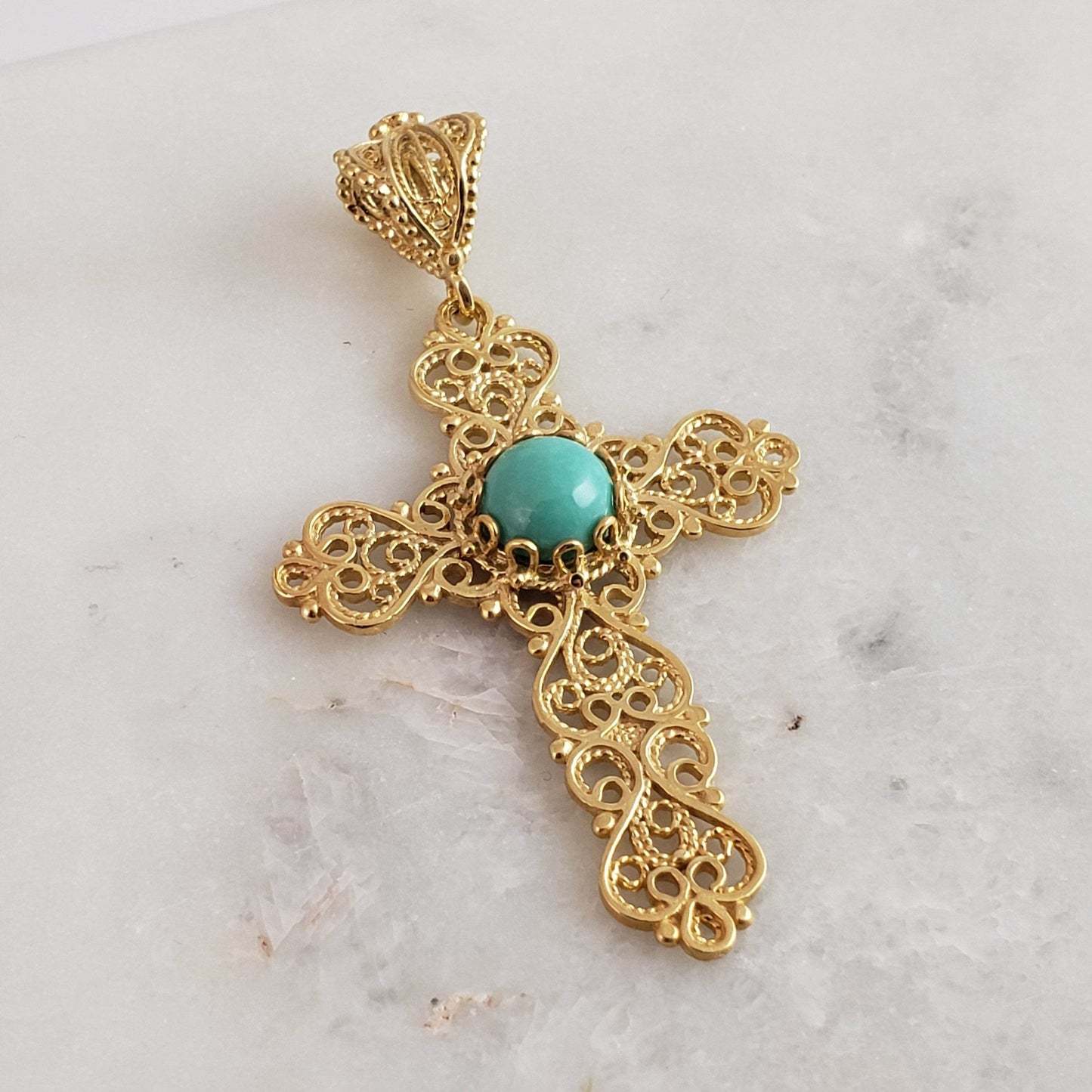 Turquoise Cross Pendant 8mm - TurkishBling