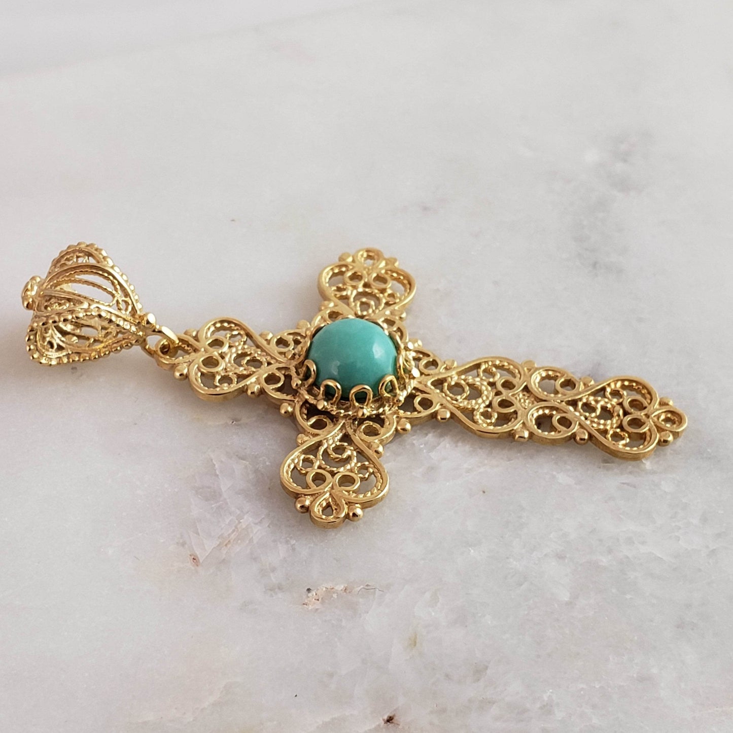 Turquoise Cross Pendant 8mm - TurkishBling