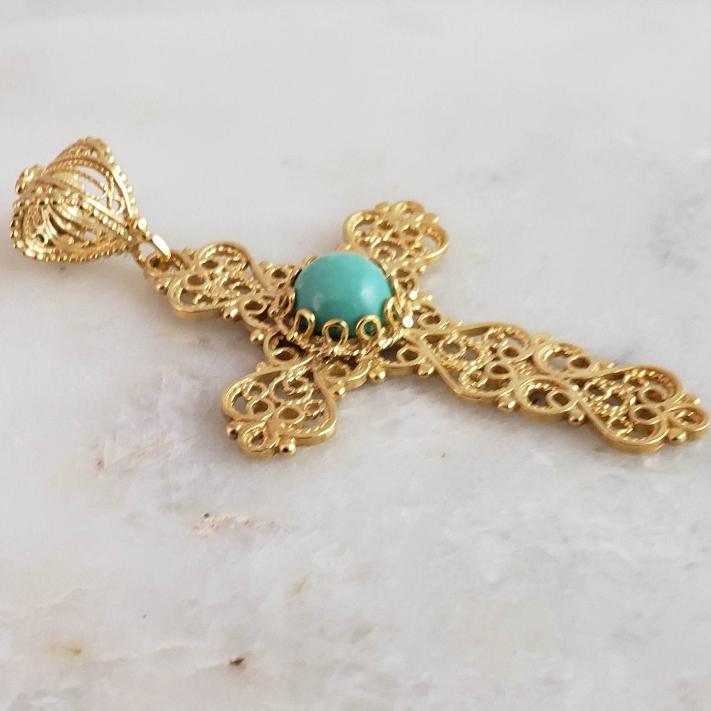 Turquoise Cross Pendant 8mm - TurkishBling