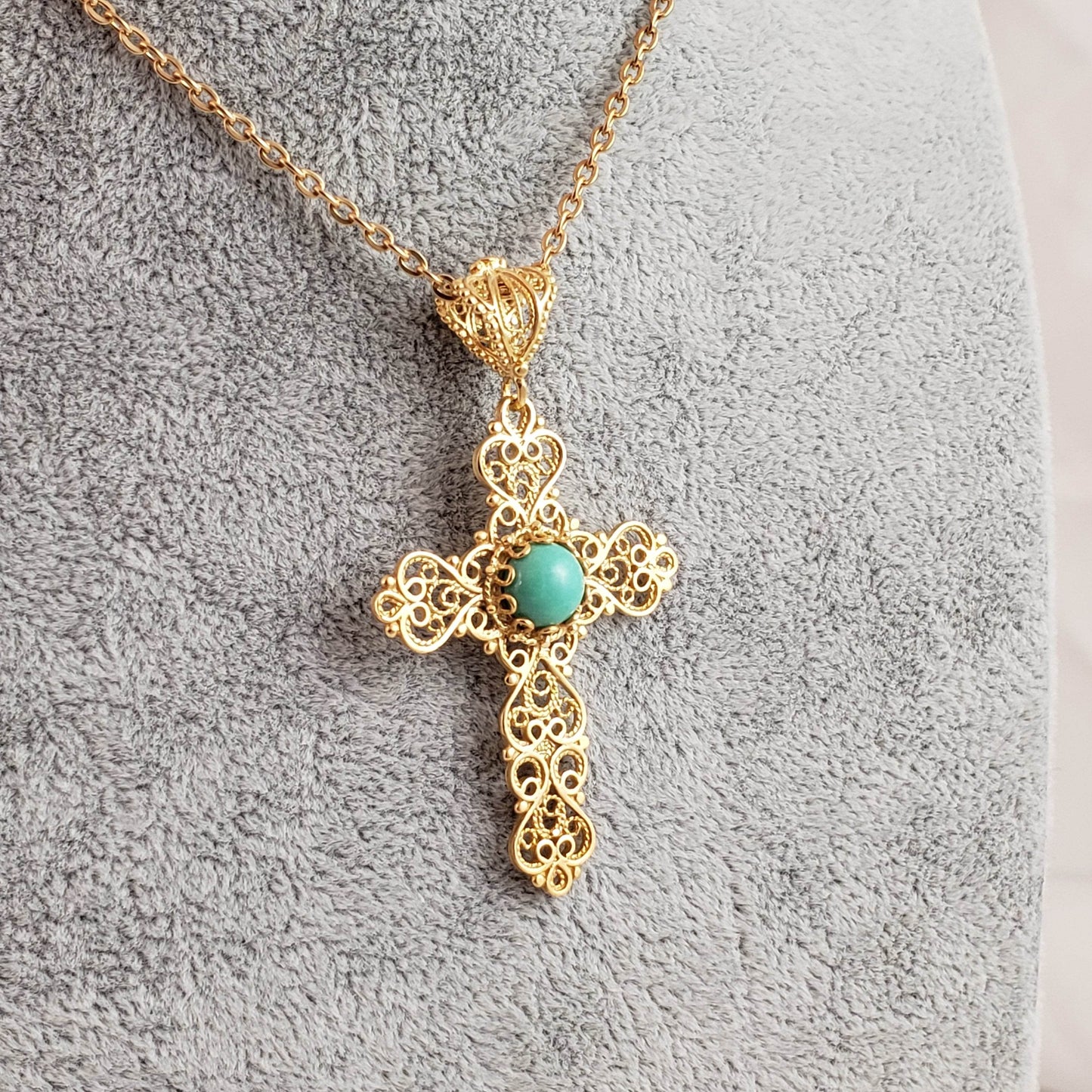 Turquoise Cross Pendant 8mm - TurkishBling