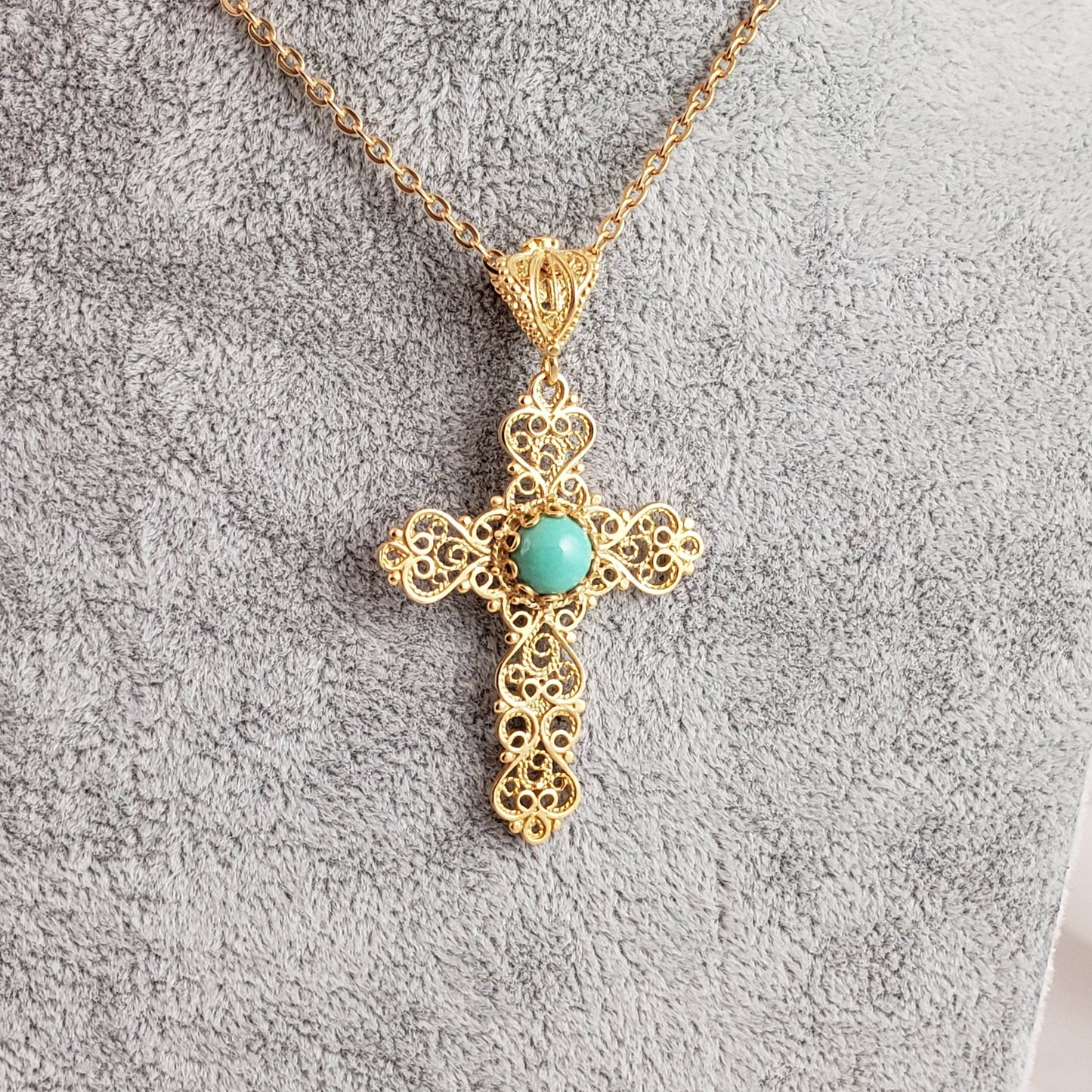 Turquoise Cross Pendant 8mm - TurkishBling