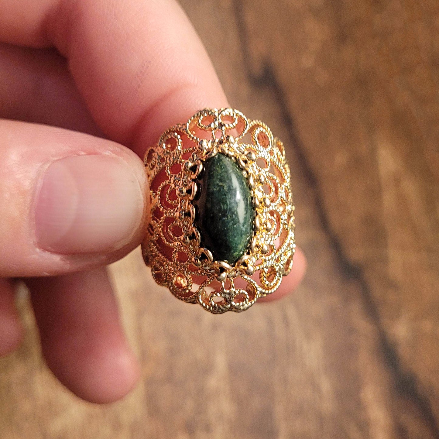 18K Gold Plated 14 x 7mm Gemstone Filigree Ring