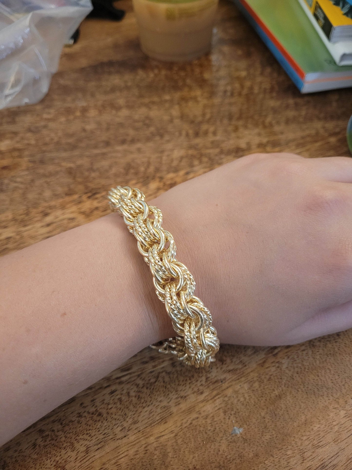 Bold Link Bracelet with Cable and High Polished Links and Gemstone Accented Toggle v White Gold - TurkishBling