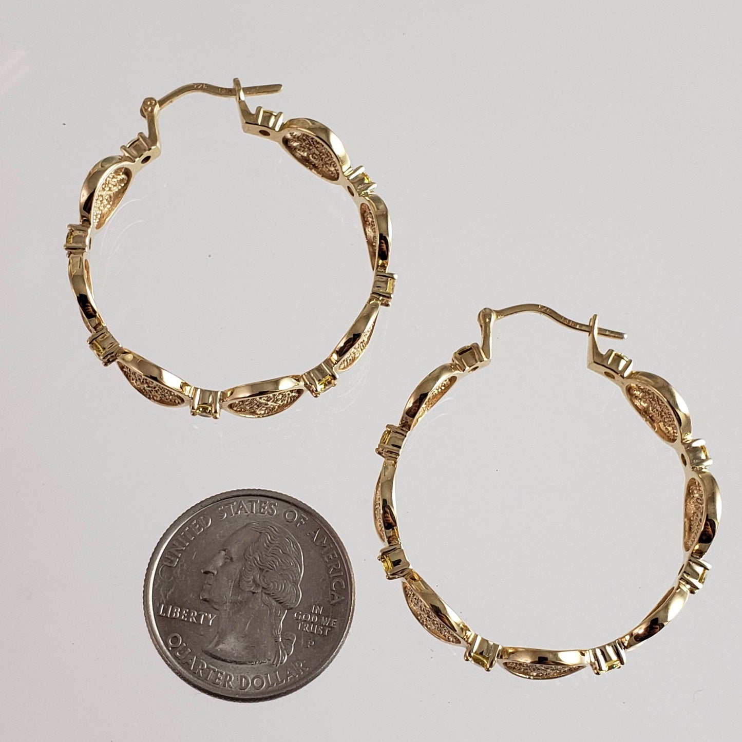Filigree Floral Hoop Earrings with Gemstones - TurkishBling