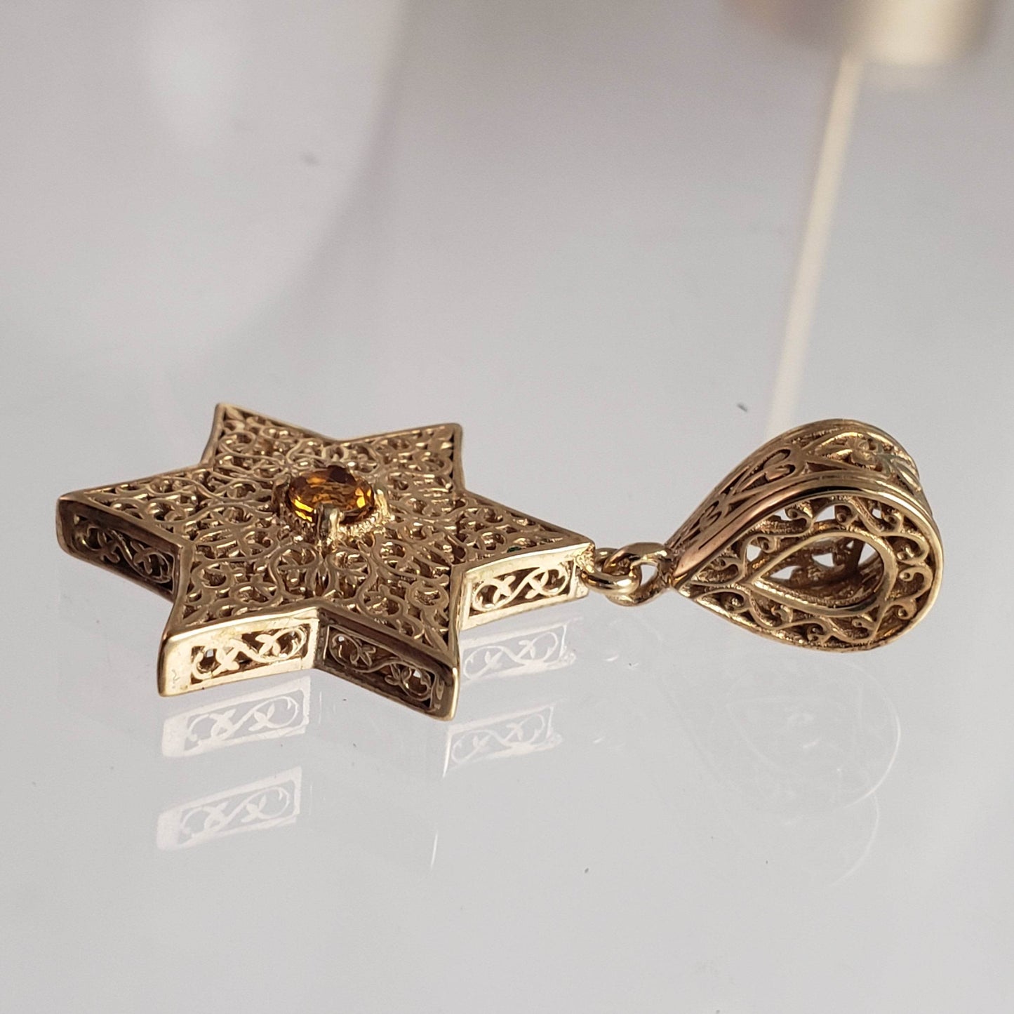 Star of David Filigree Pendant with Garnet or Citrine – Optional Chain - TurkishBling
