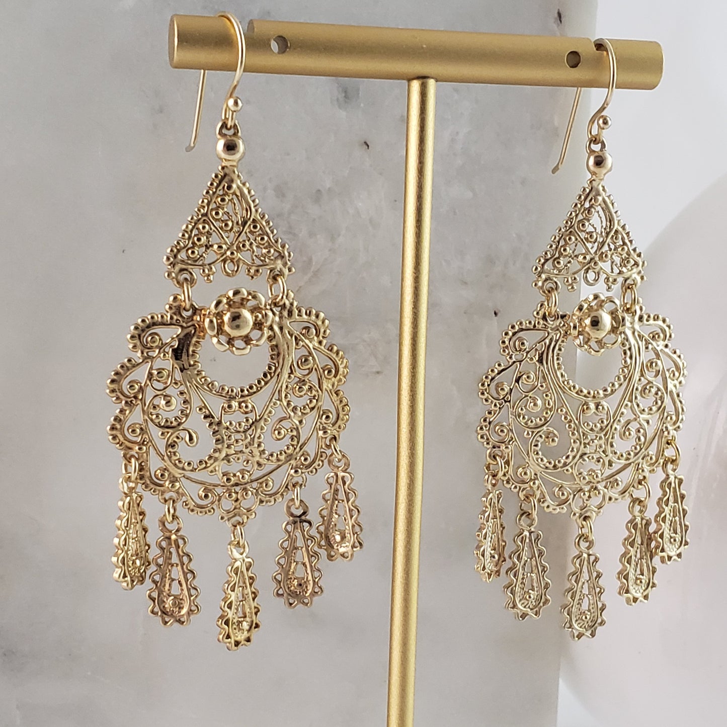 Gold Filigree Chandelier Earrings – Vintage-Inspired 2 3/8 Inch Dangle Earrings